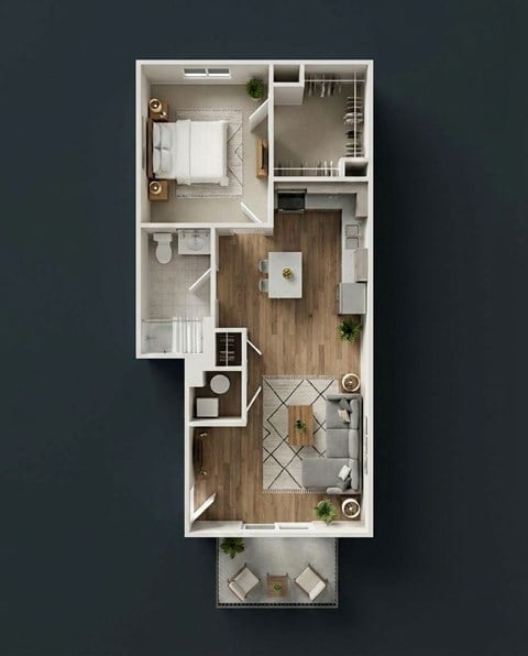 Floor plan for 1 bed, 1 bath, 650 sqft
